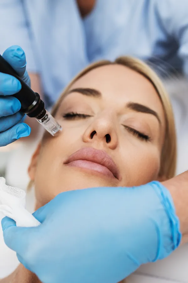 PRP-Microneedling-Treatment A woman receiving PRP microneedling and skin rejuvenation treatments from Healthy Aging Medical Centers of New Jersey in Northern New Jersey.
