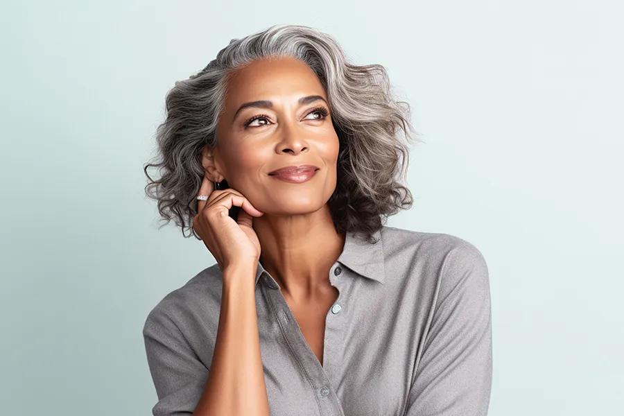 Radiofrequency-Microneedling-for-Skin-Clinic A middle-aged woman with beautiful skin. Schedule Radiofrequency Microneedling for Skin Tightening Treatment from Healthy Aging Medical Centers of New Jersey in Northern New Jersey.